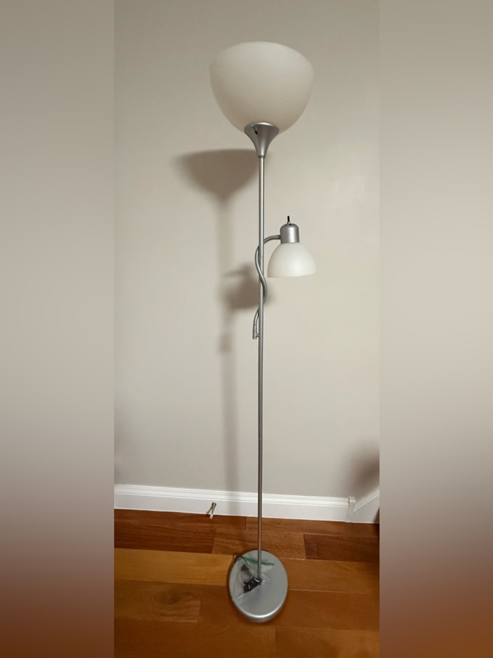 Modern Silver Floor Lamp with Frosted White Glass Shade NO LIGHT BULB INCLUDED